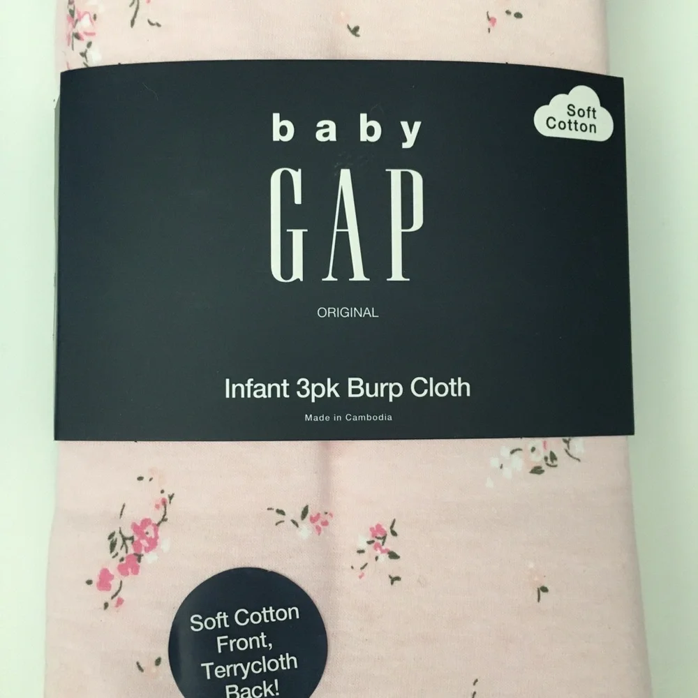 Baby Burp Cloths 3 Soft and Absorbent Pink Floral Stripes White NEW | Baby Gap